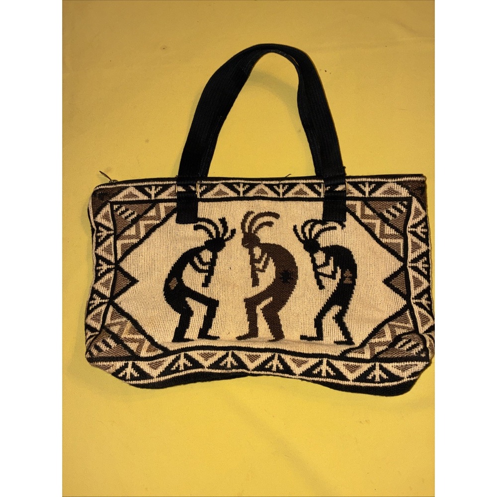 El Paso Saddle Blanket Co. Kokopeli Southwestern Tapestry Tote Bag Black Brown